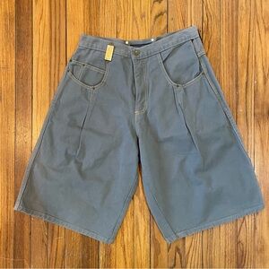 Men's Karl Kani Gray Denim Shorts with Contrast Stitching and Pleating Detail